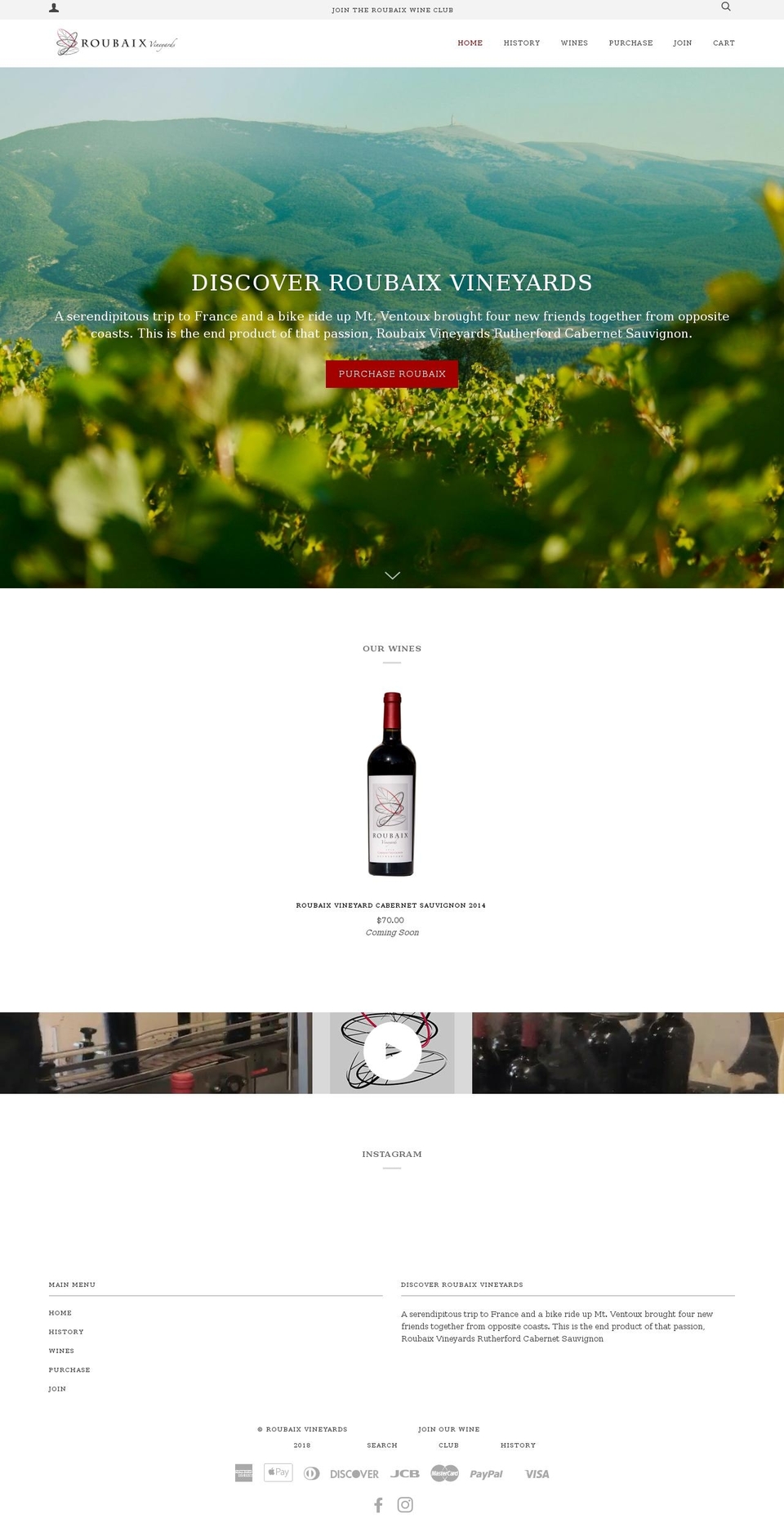 roubaixvineyards.com — Shopify storefront screenshot