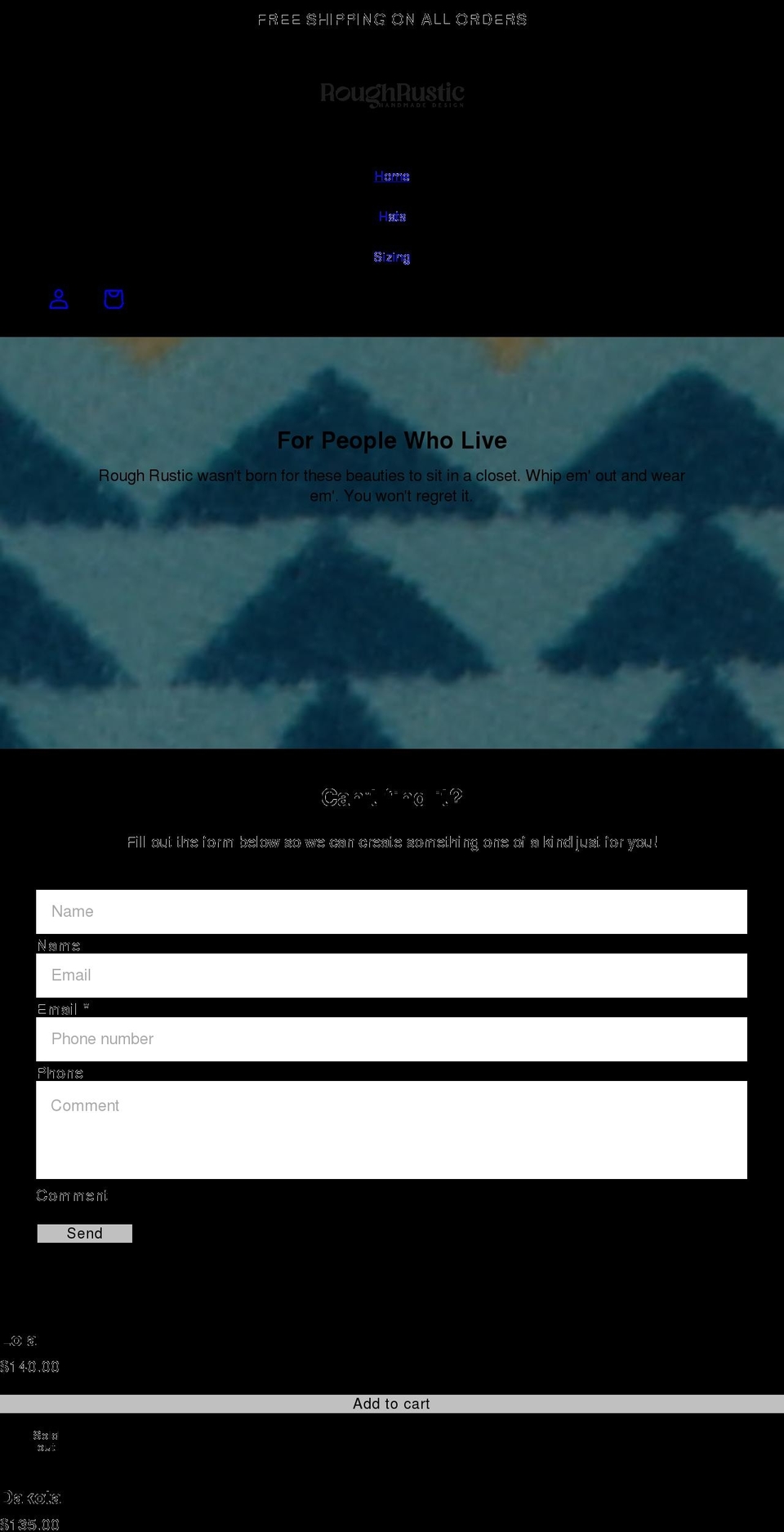 rough-rustic.com shopify website screenshot