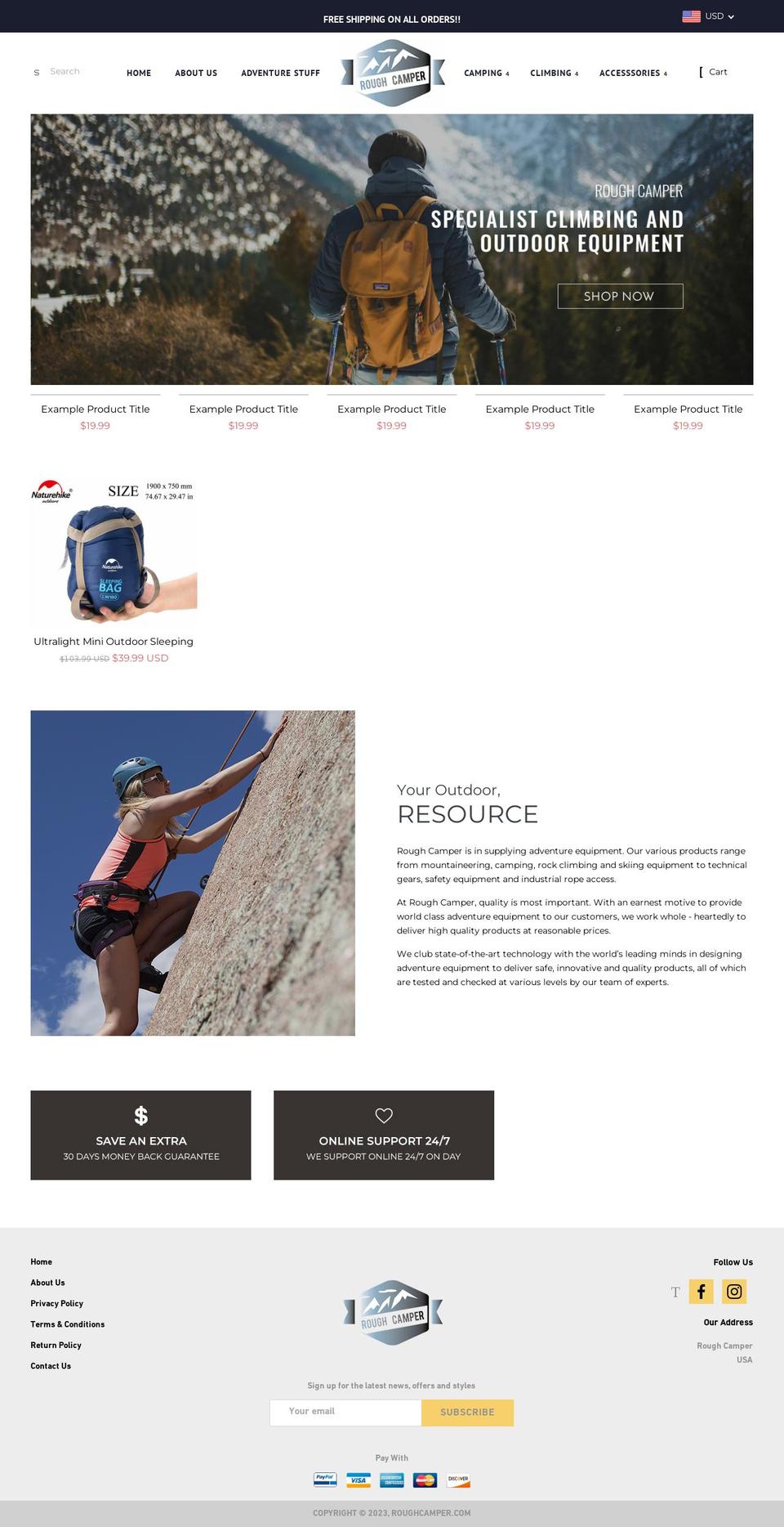 roughcamper.com shopify website screenshot