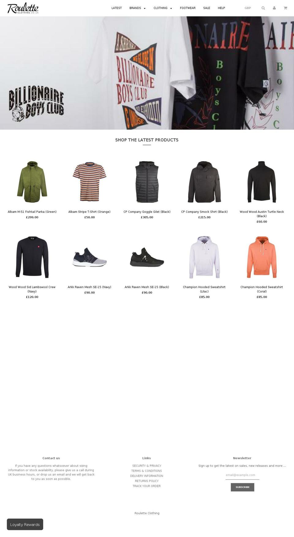 rouletteclothing.co.uk shopify website screenshot