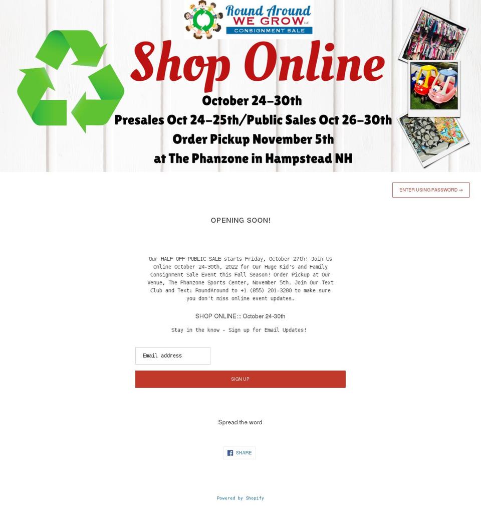 round-around-we-grow-consignment.myshopify.com shopify website screenshot