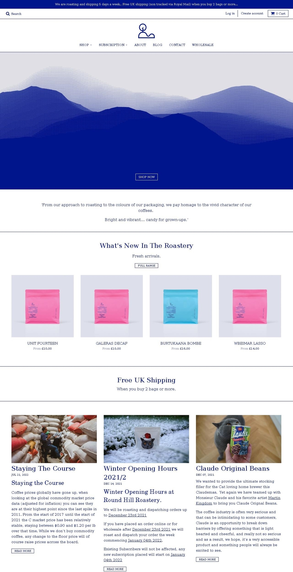 round-hill-roastery.myshopify.com shopify website screenshot