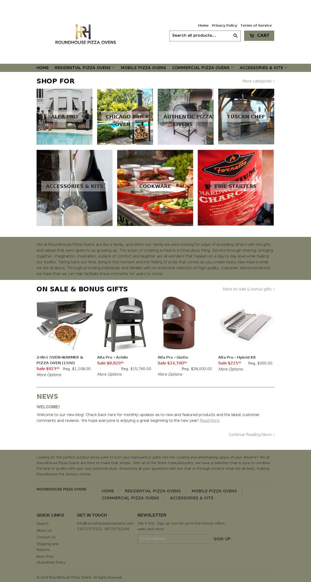 roundhousepizzaovens.com shopify website screenshot