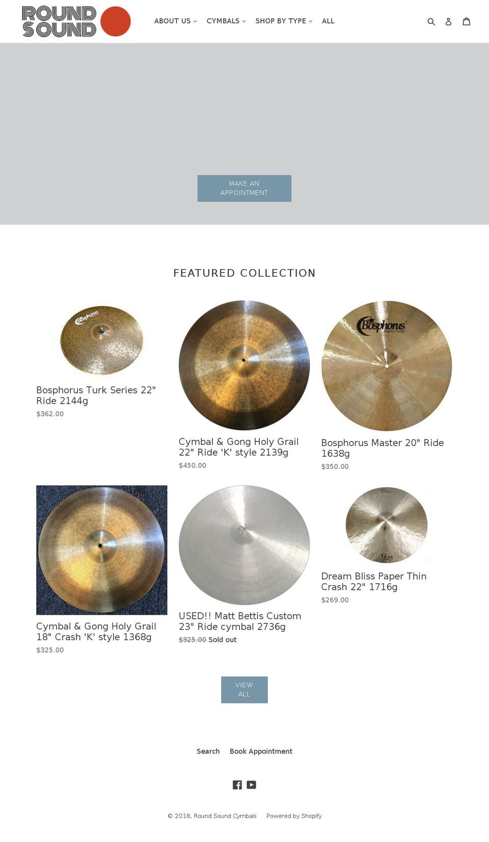 roundsoundcymbals.com shopify website screenshot