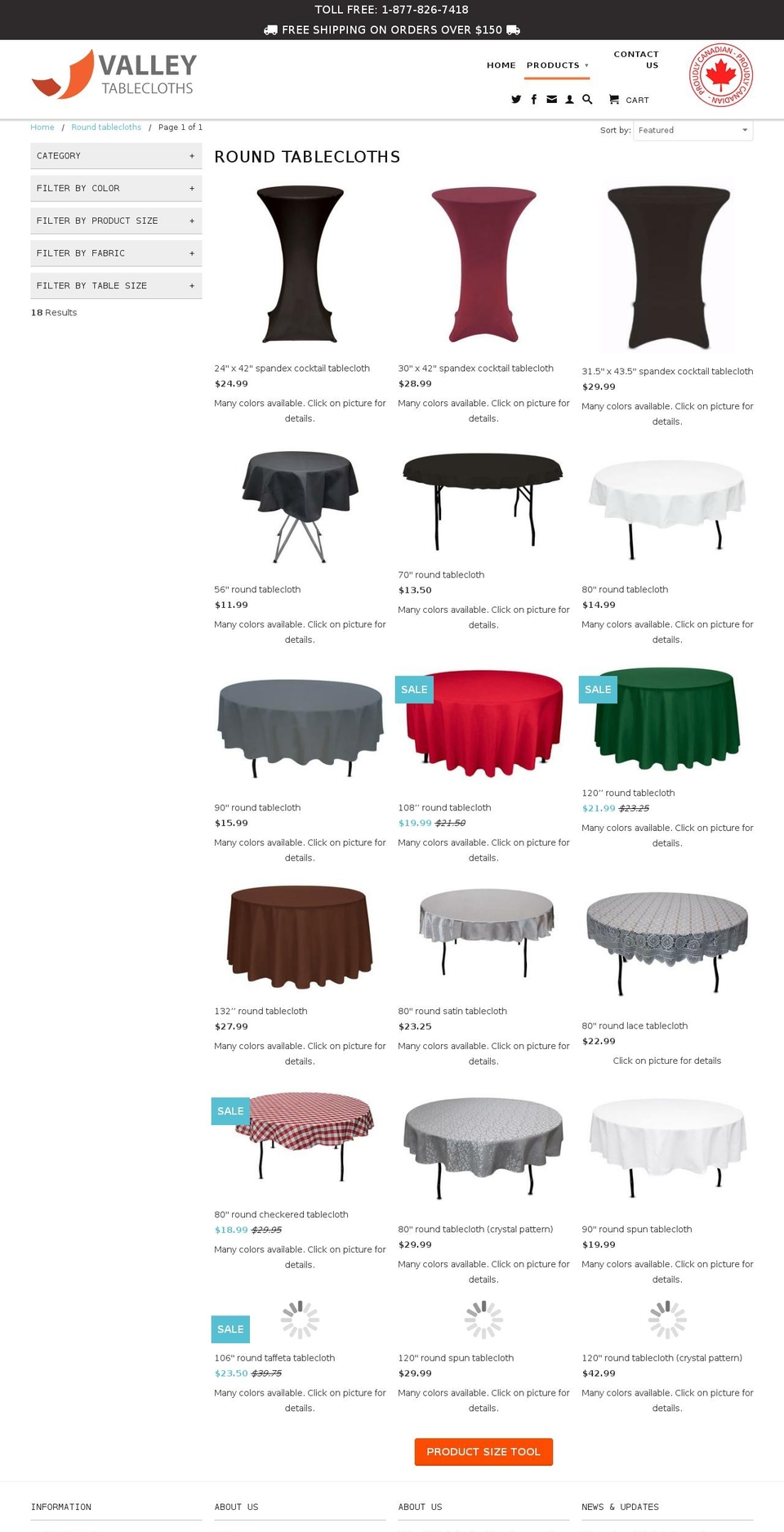Valley Tablecloth Shopify theme site example roundtableclothscanada.com