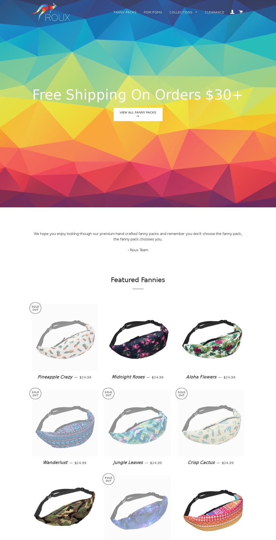 rouxpacks.com shopify website screenshot
