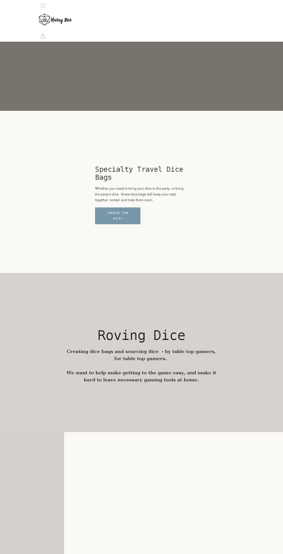 rovingdice.com shopify website screenshot