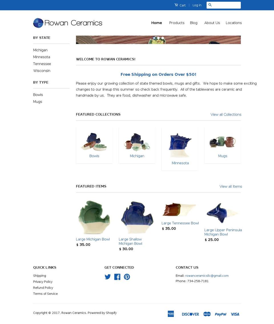 rowanceramics.com shopify website screenshot