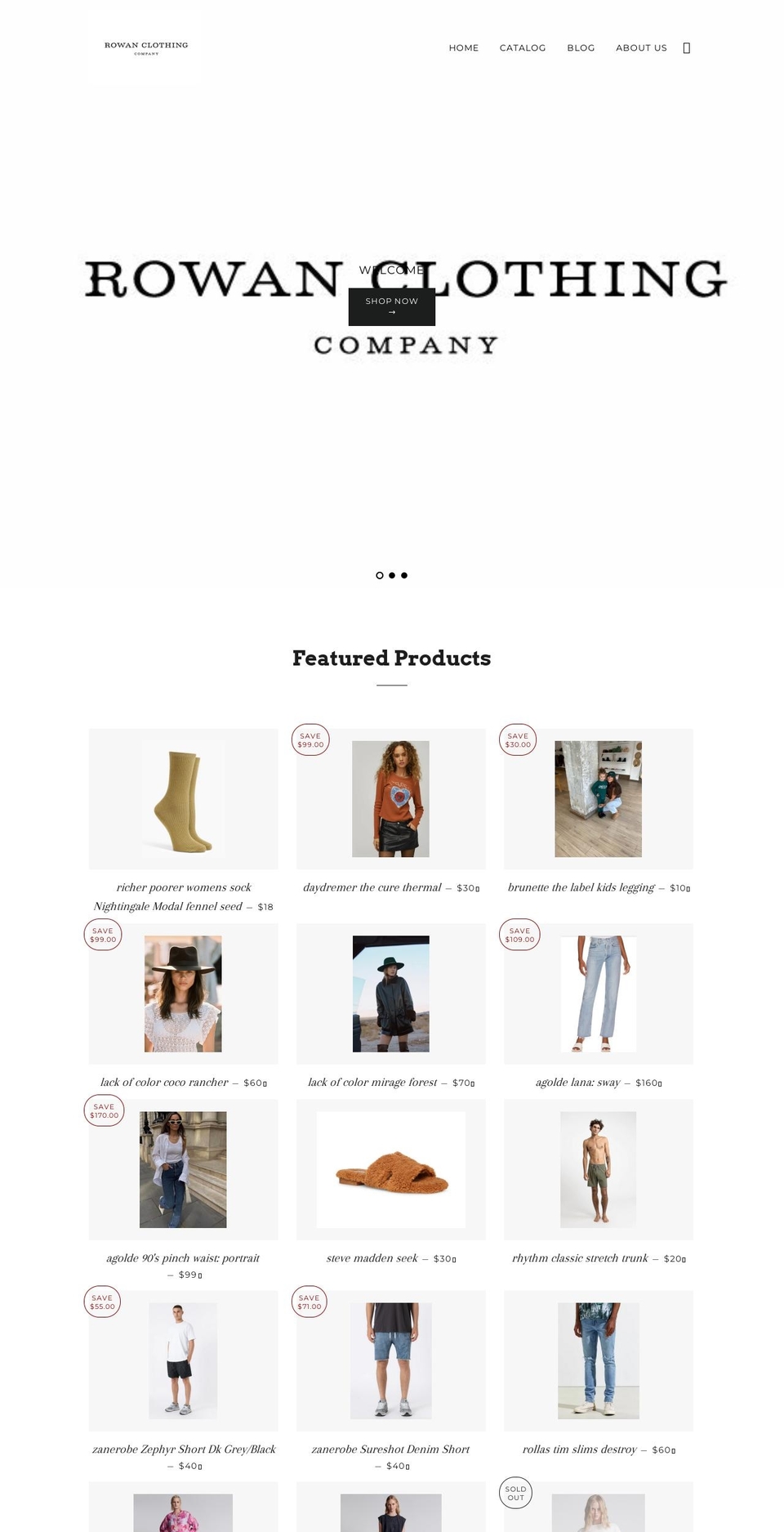 rowanclothingco.ca shopify website screenshot