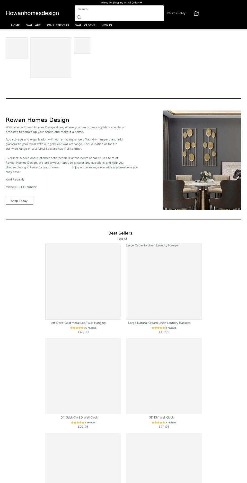 rowanhomesdesign.com shopify website screenshot