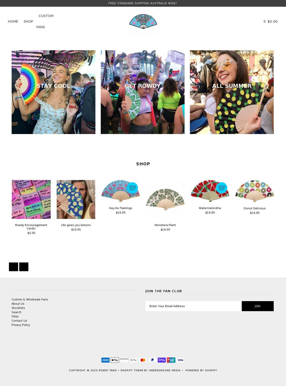 rowdyfans.com.au shopify website screenshot
