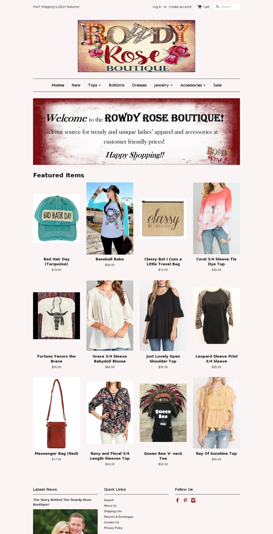 rowdyroseboutique.com shopify website screenshot