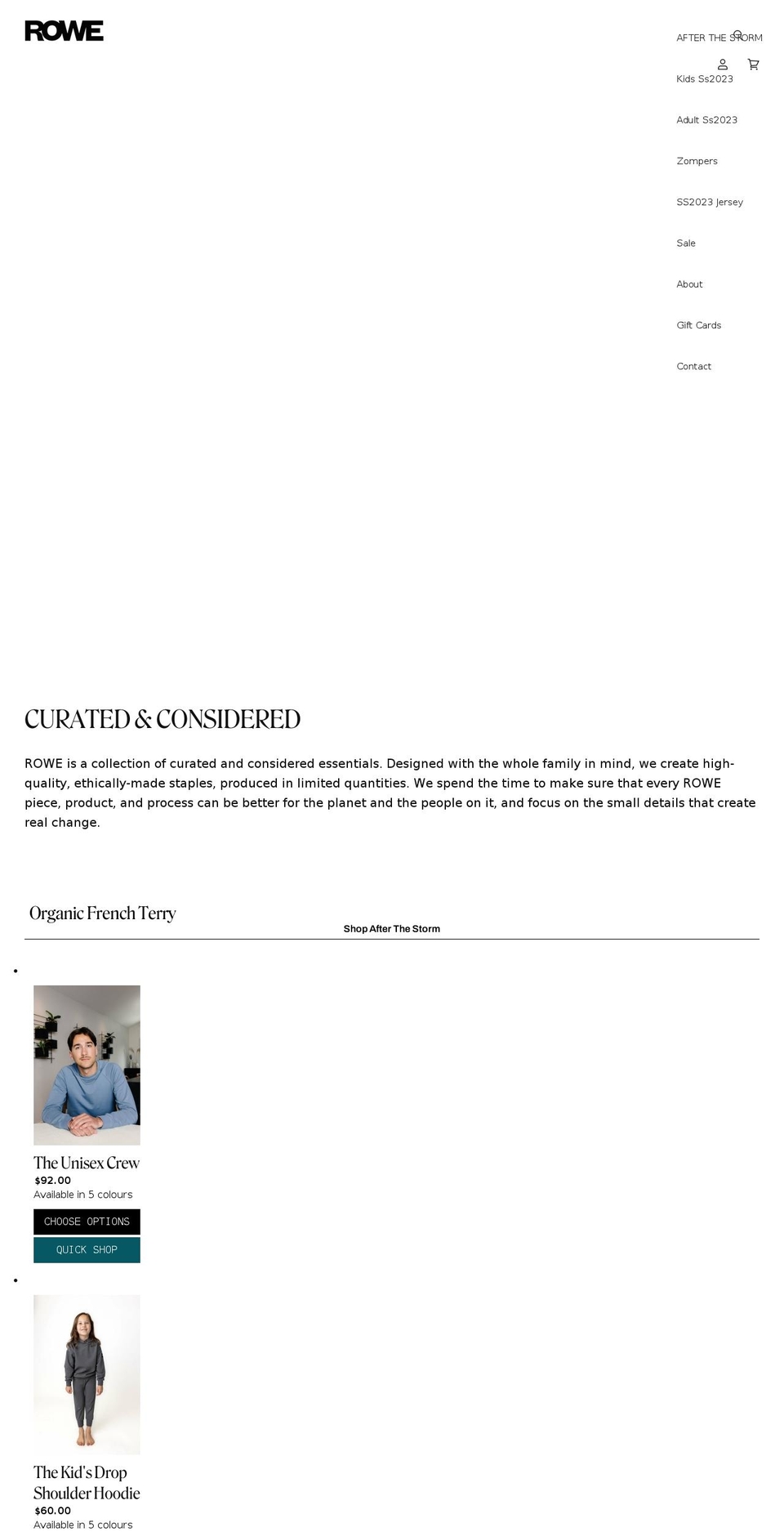 roweapparel.ca shopify website screenshot