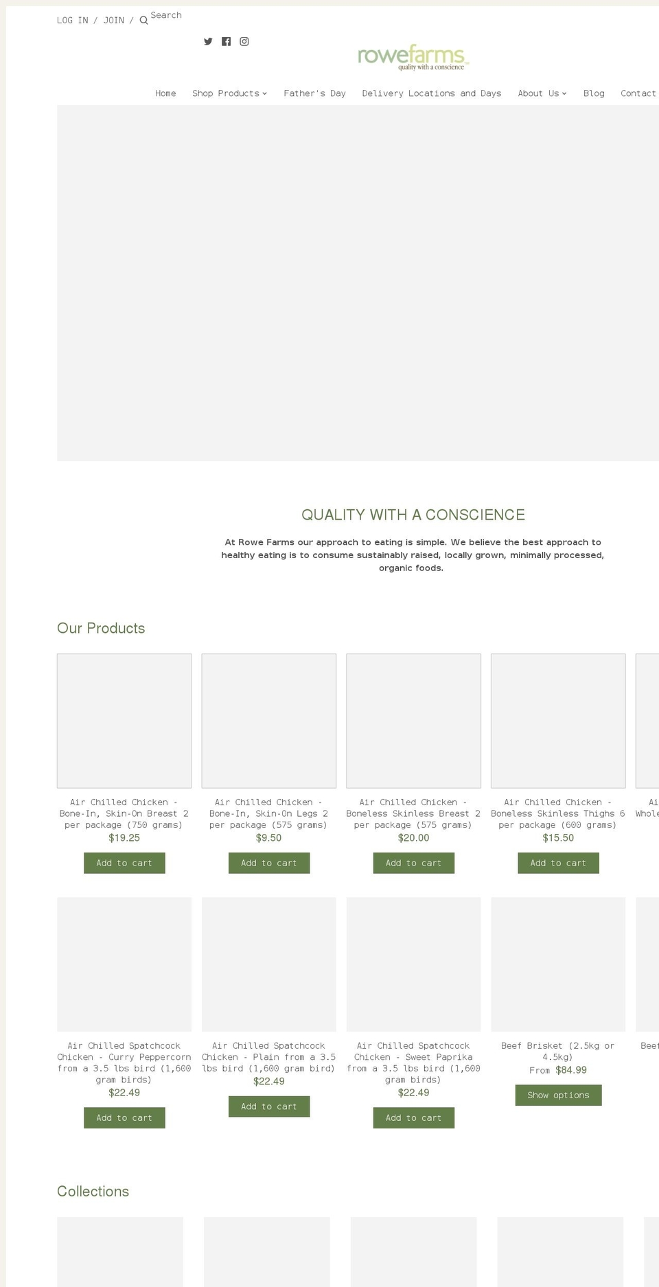 rowefarmsonline.ca shopify website screenshot