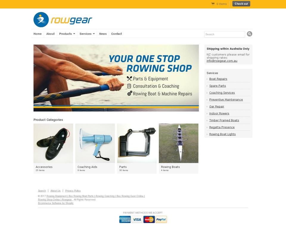 rowgear.com.au shopify website screenshot