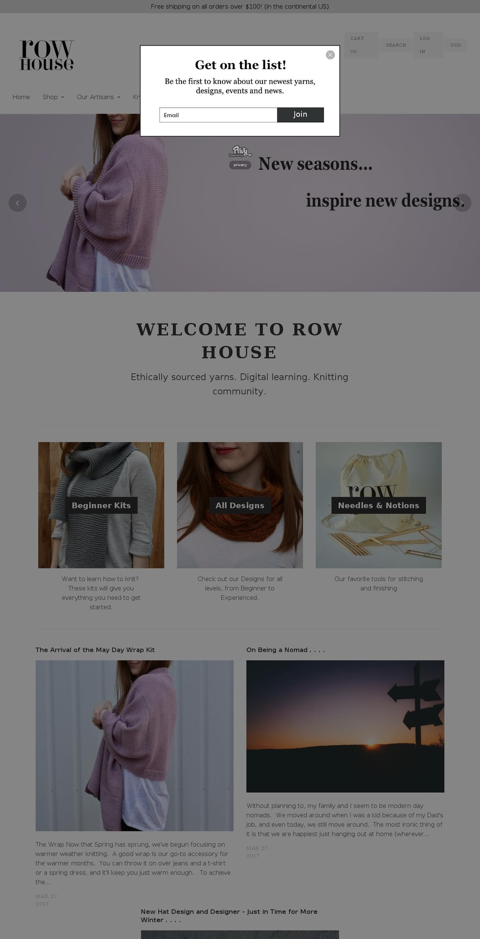 rowhouseyarn.com shopify website screenshot