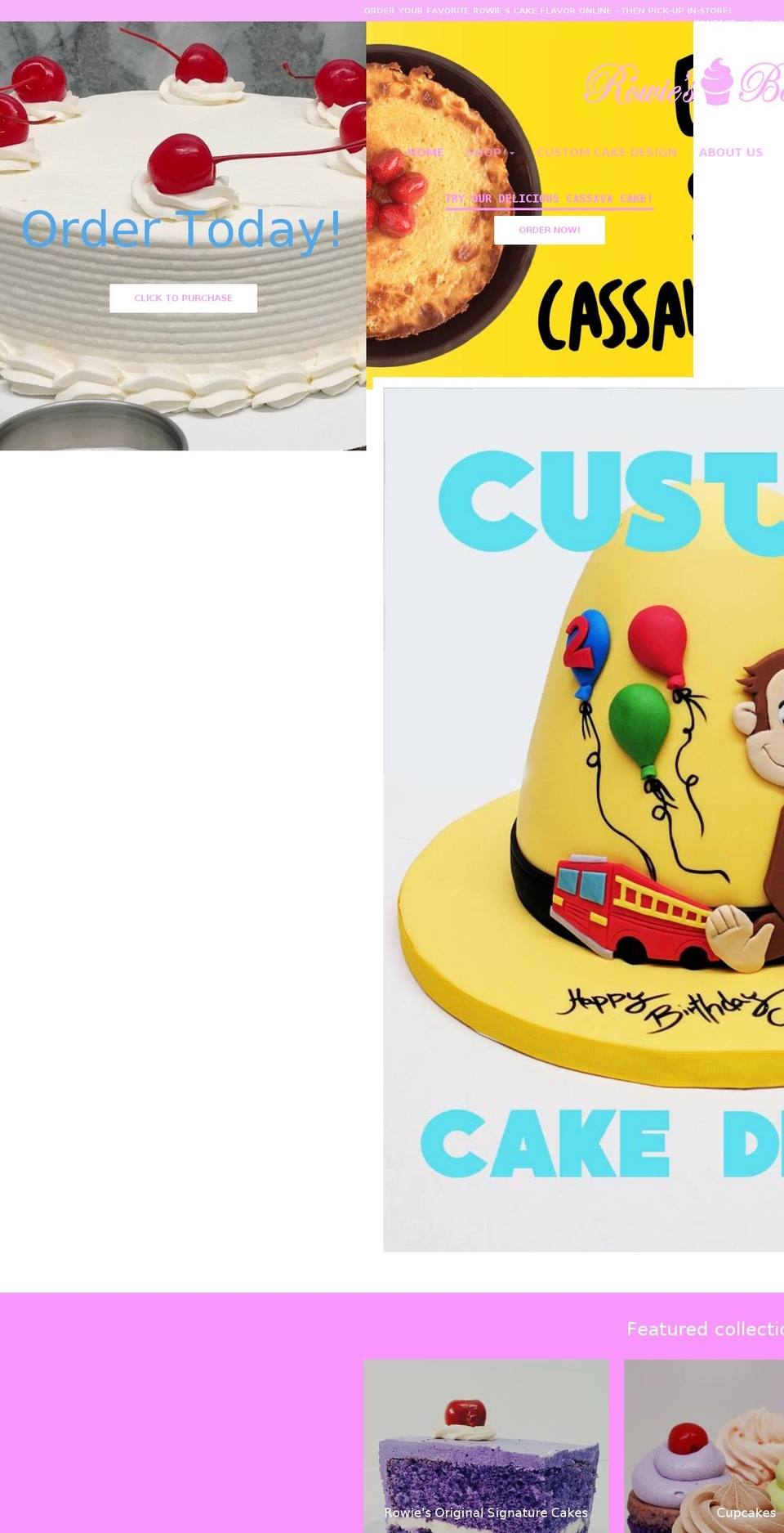 rowiesbakery.com shopify website screenshot