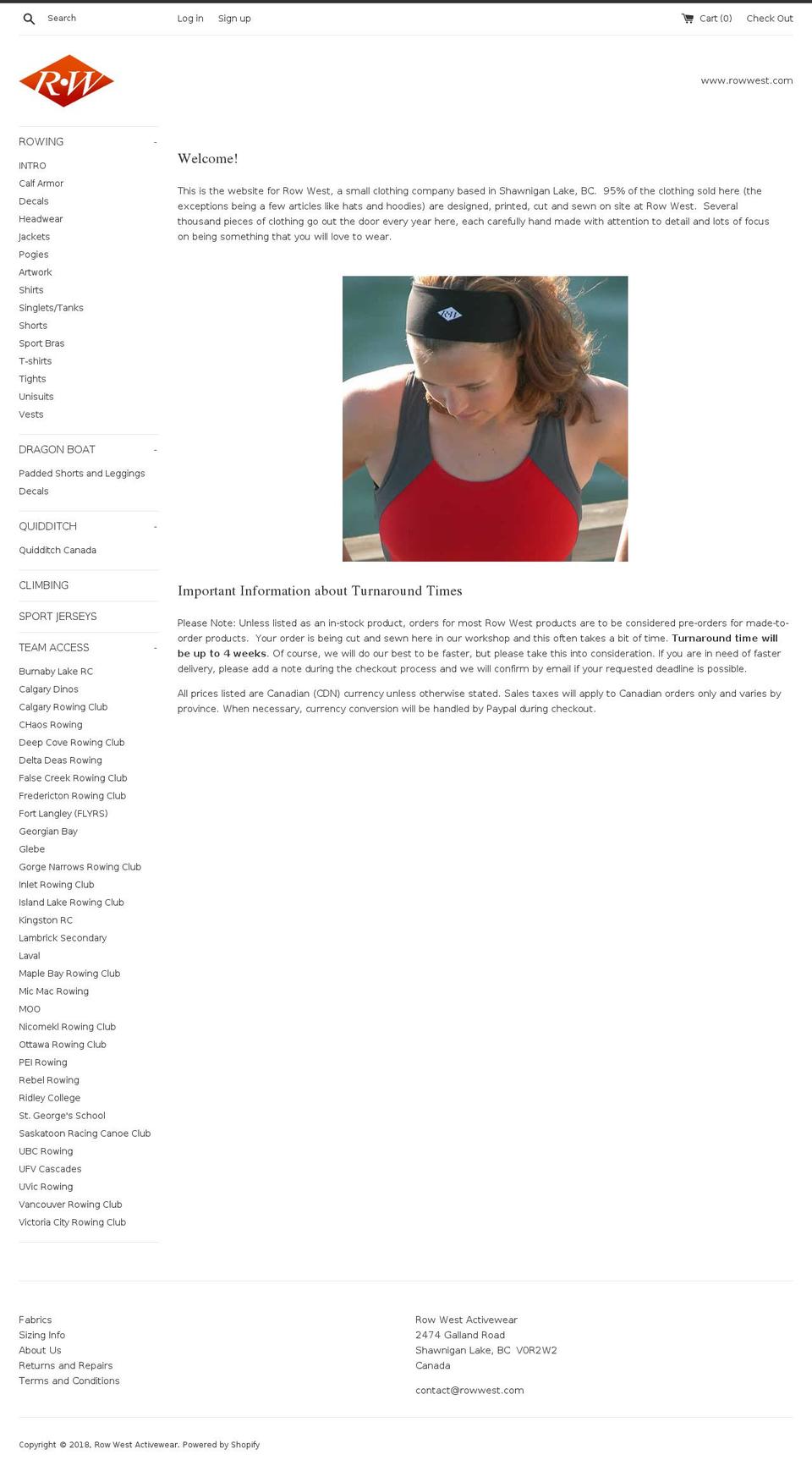 rowwest.ca shopify website screenshot