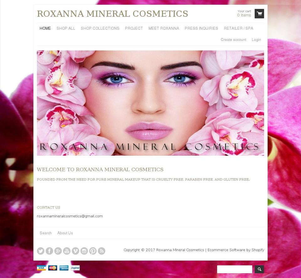 roxanacosmetics.com shopify website screenshot