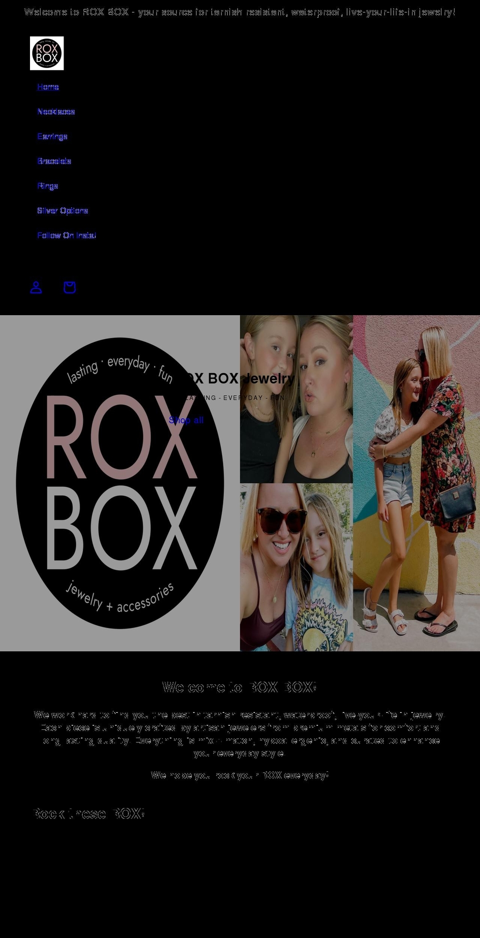 roxboxjewelry.com shopify website screenshot