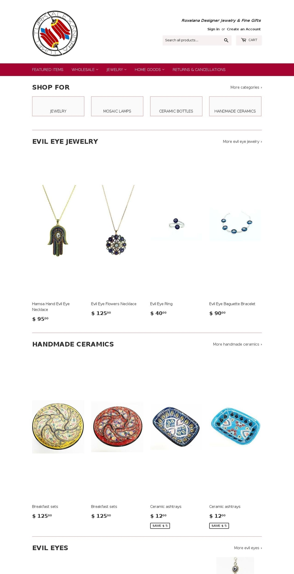 roxelanajewels.com — Shopify storefront screenshot