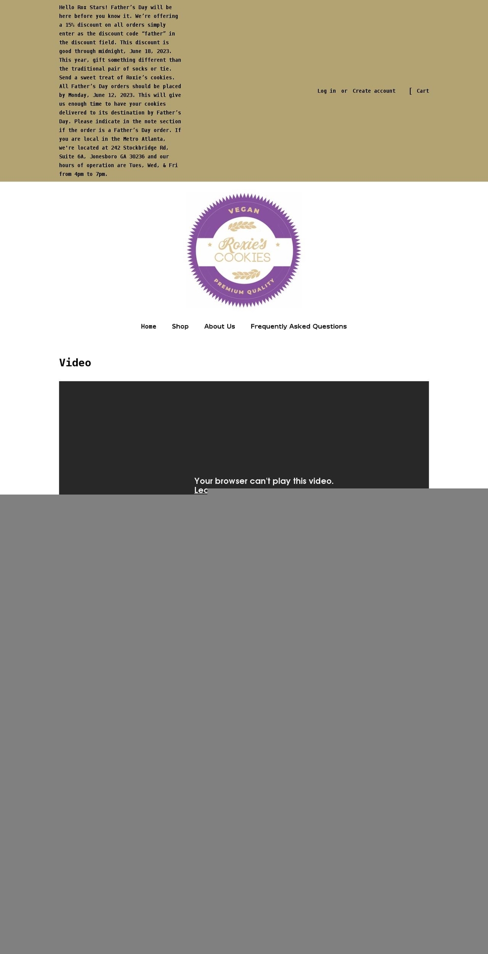 roxiescookies.com shopify website screenshot