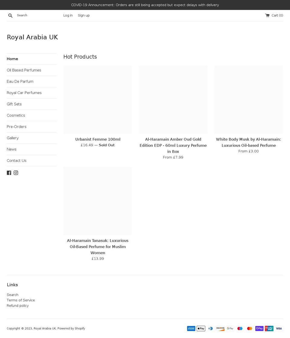 royalarabia.uk shopify website screenshot