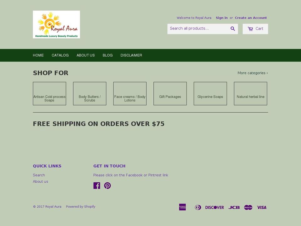 royalaura.com shopify website screenshot