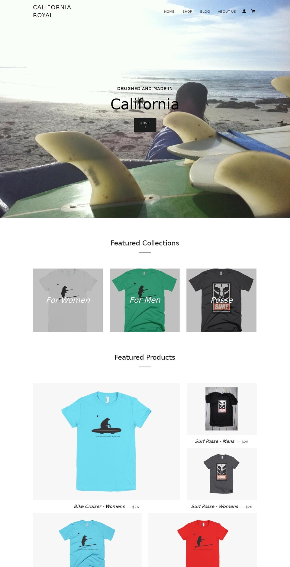 royalcaliforniasurfandgunclub.com shopify website screenshot