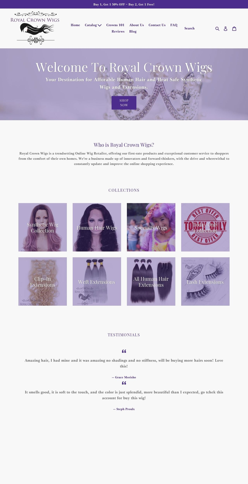 royalcrownwigs.com — Shopify storefront screenshot