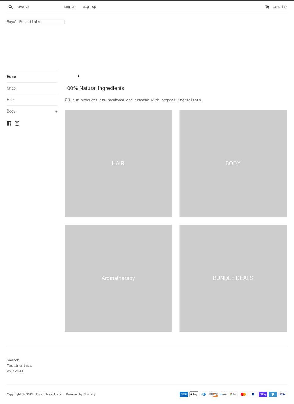 royalessentialsoil.com shopify website screenshot