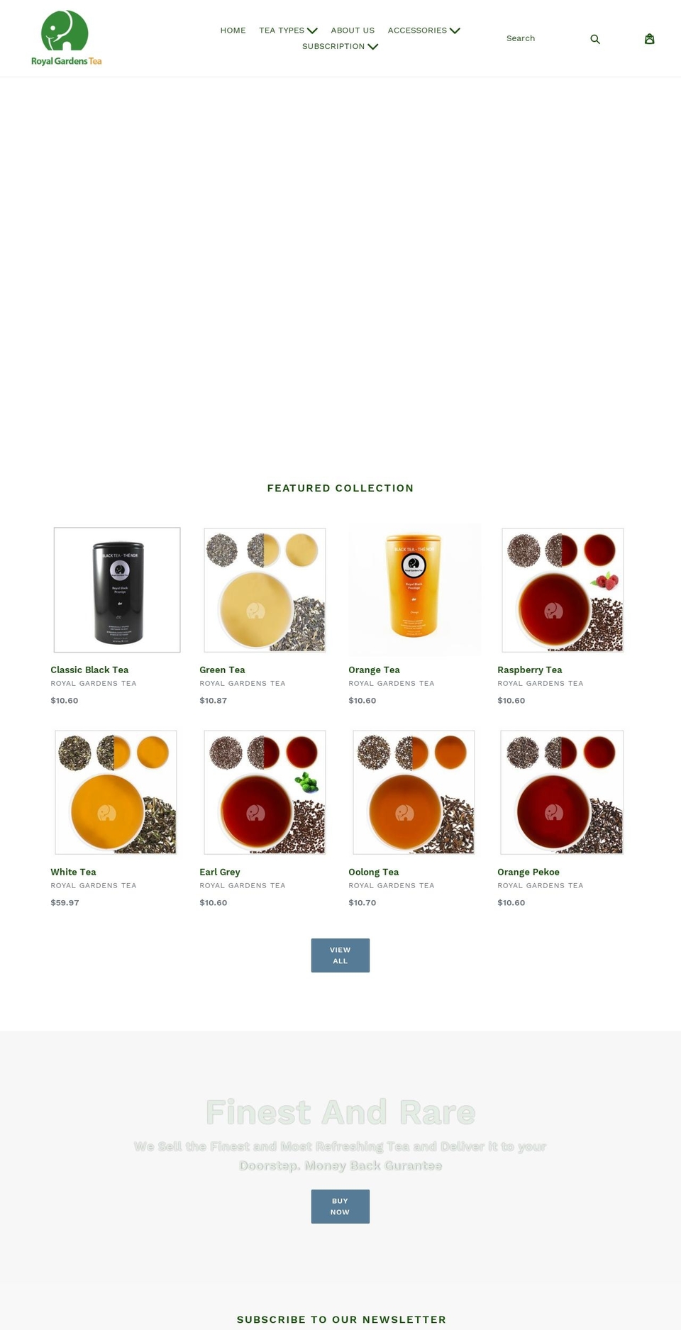 royalgardenstea.com — Shopify storefront screenshot