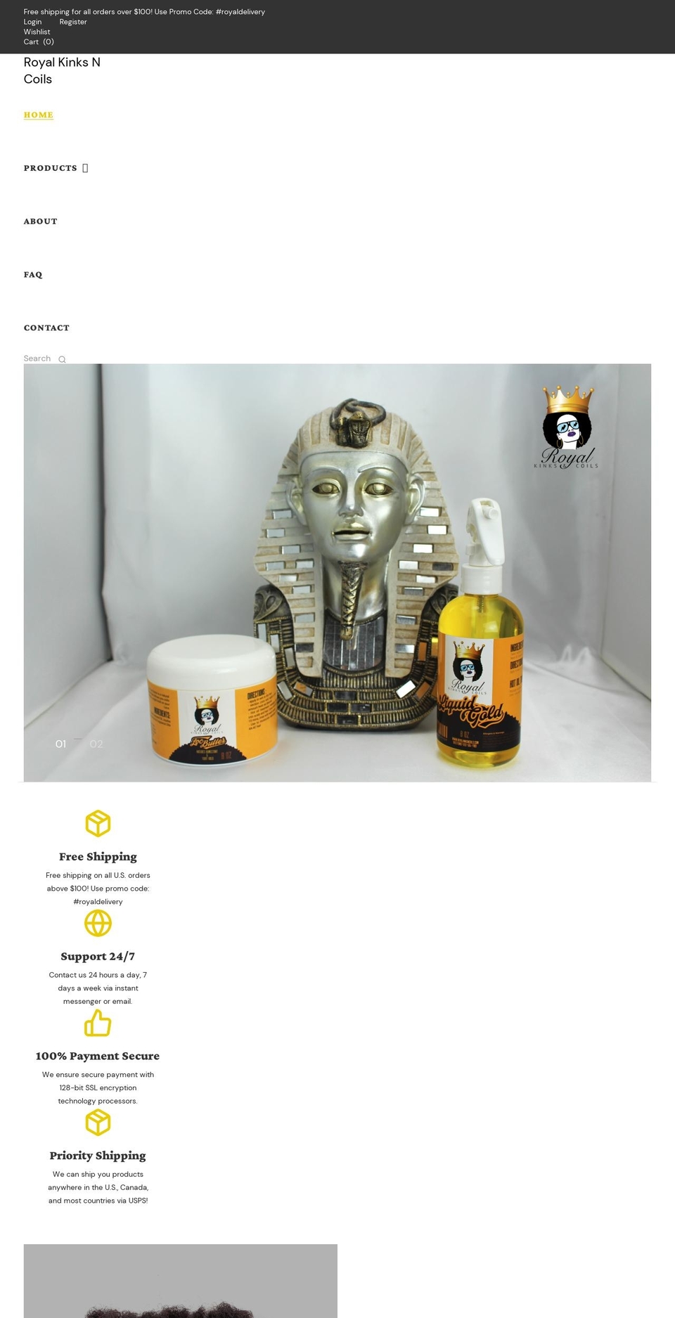 royalkinksncoils.com shopify website screenshot