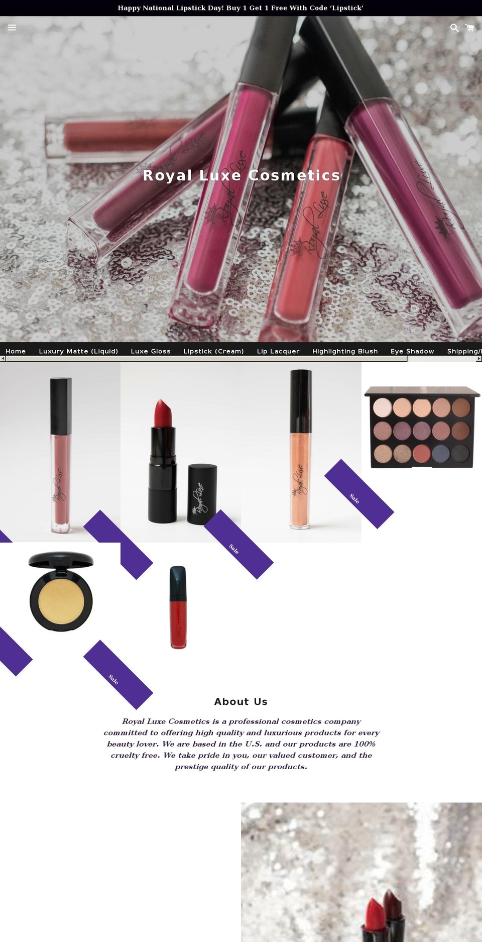 royalluxecosmetics.com shopify website screenshot