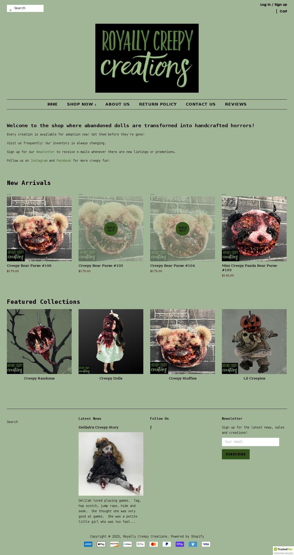 royallycreepycreations.com shopify website screenshot