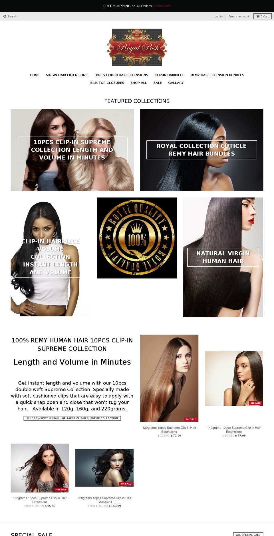 royalposhhairextensions.com shopify website screenshot