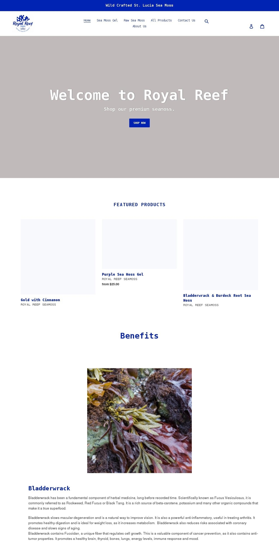 royalreefseamoss.com shopify website screenshot