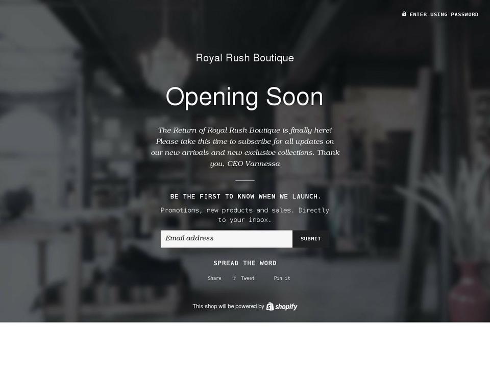 royalrushboutique.com shopify website screenshot
