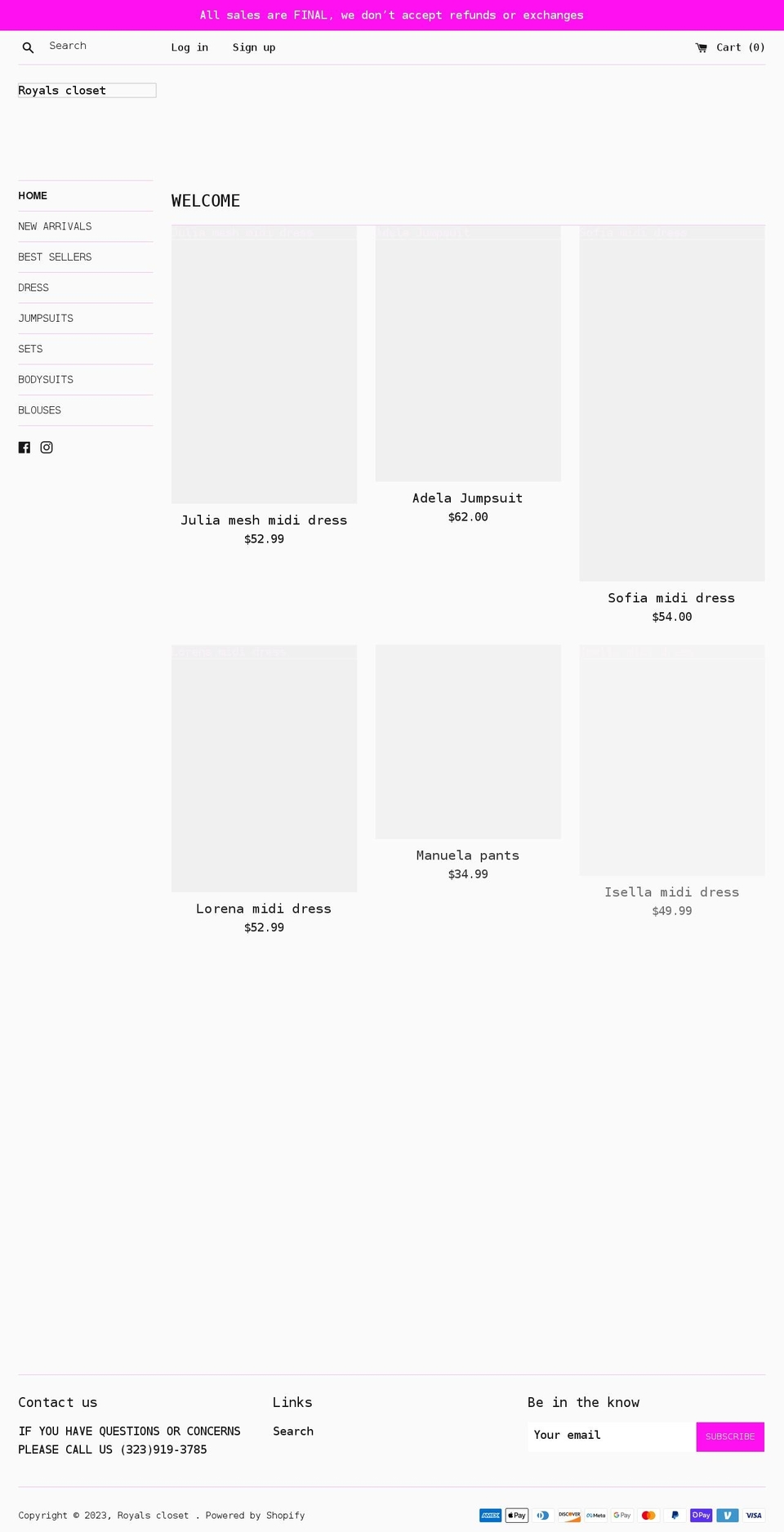 royals-closet.com shopify website screenshot