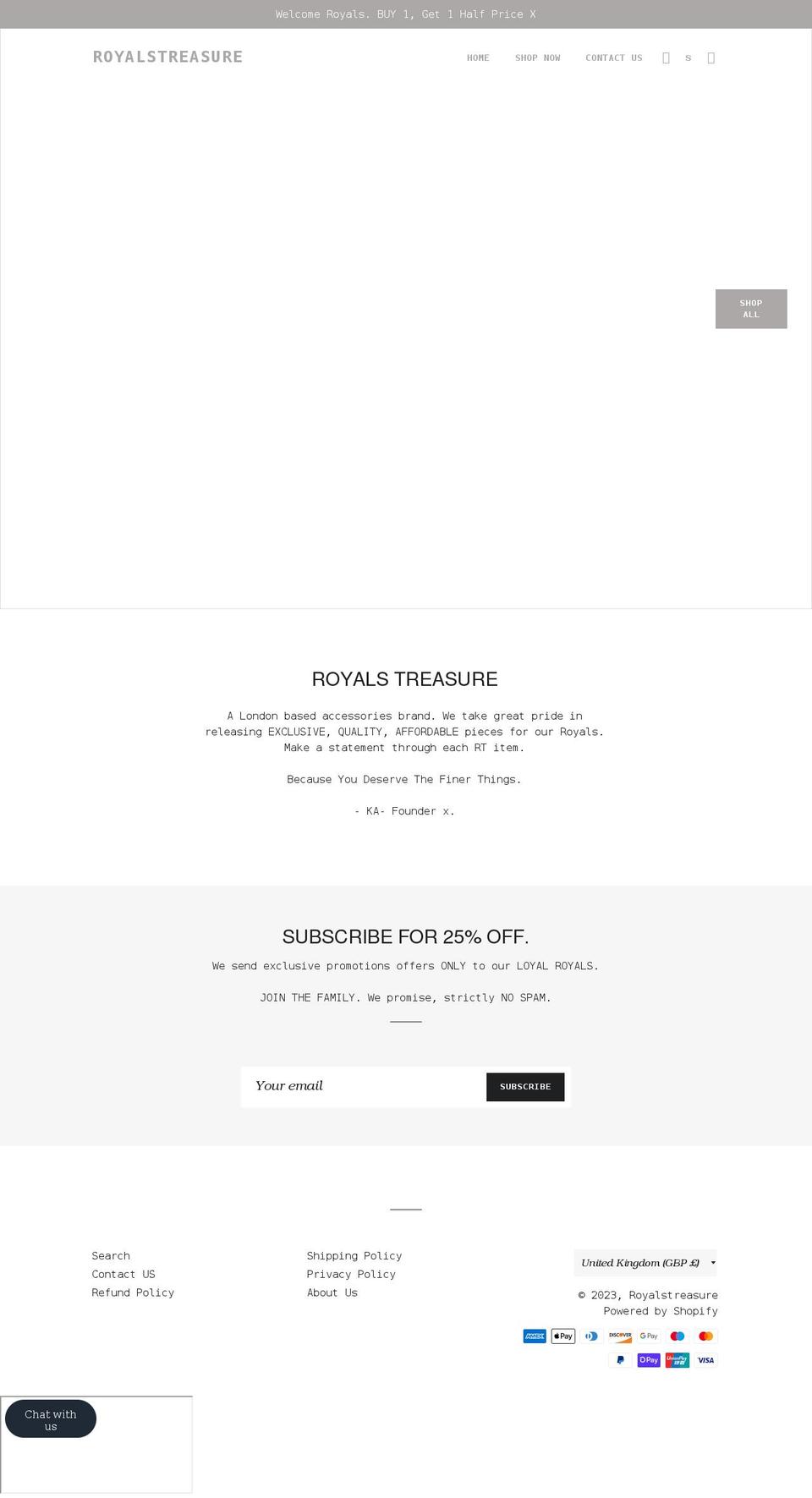 royalstreasure.com shopify website screenshot