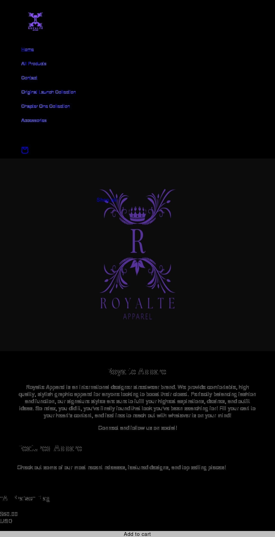 royalteapparel.com shopify website screenshot