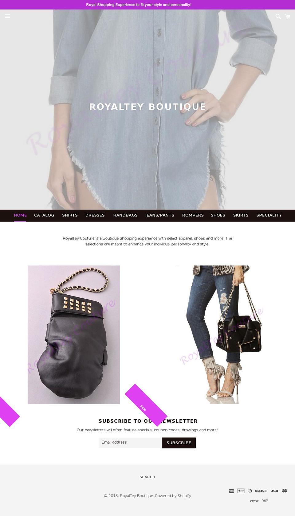 royalteycouture.com — Shopify storefront screenshot
