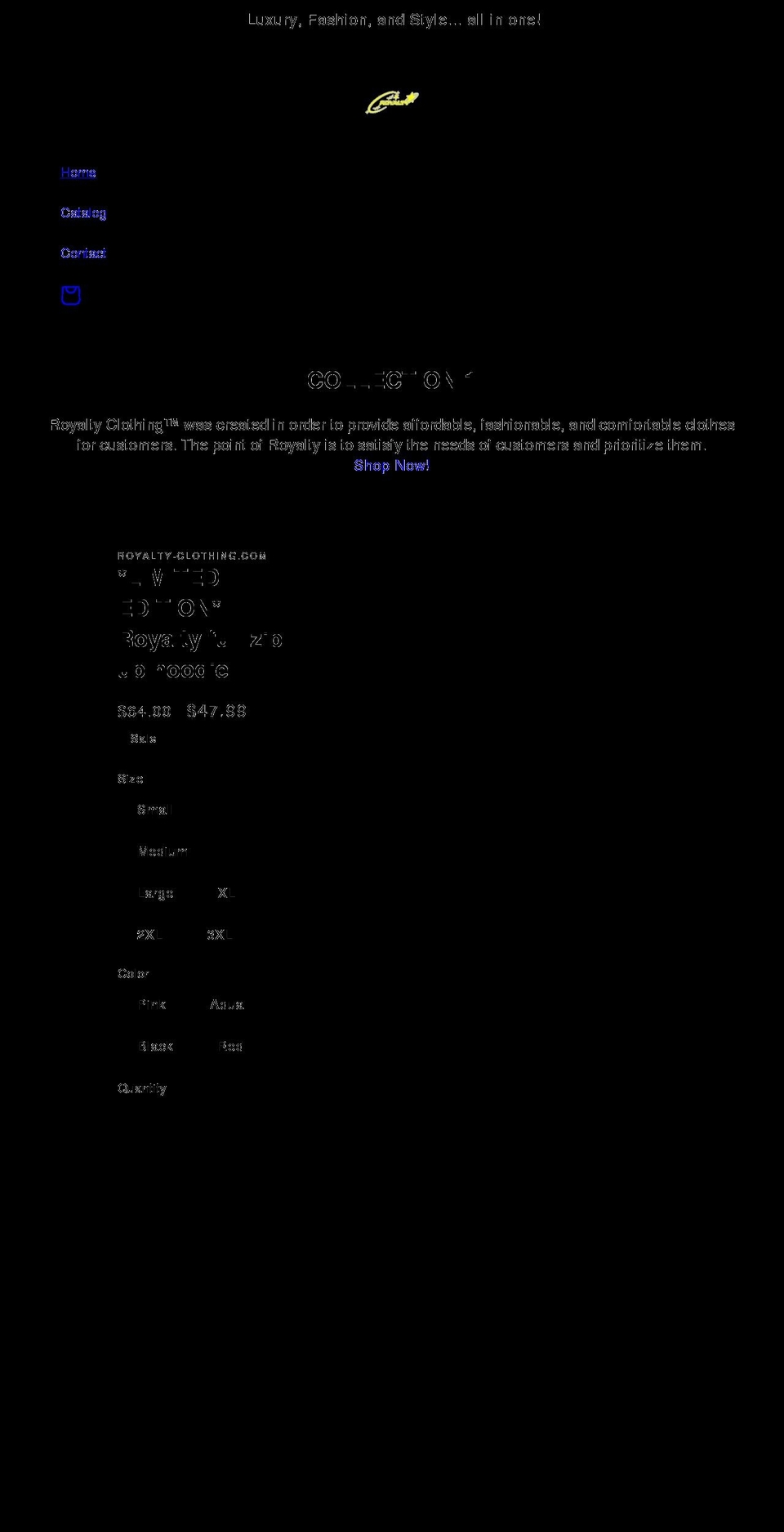 royalty-clothing.com shopify website screenshot