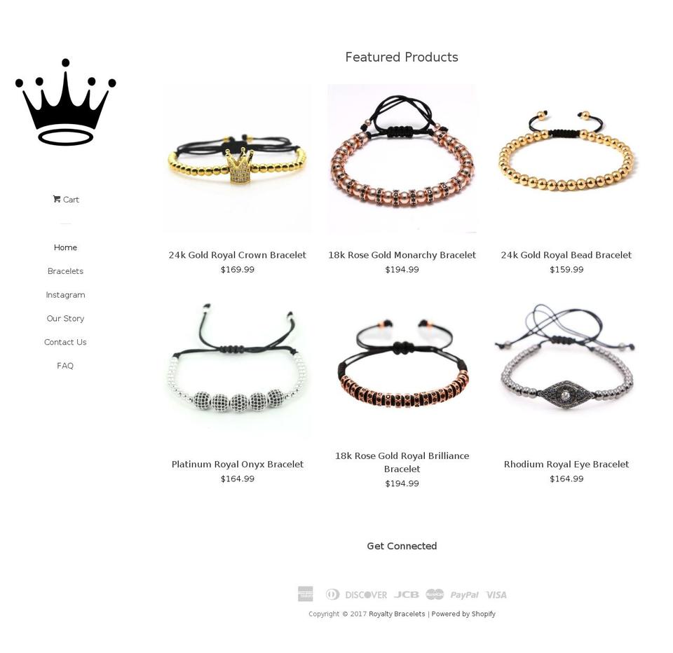 royaltybracelets.com shopify website screenshot