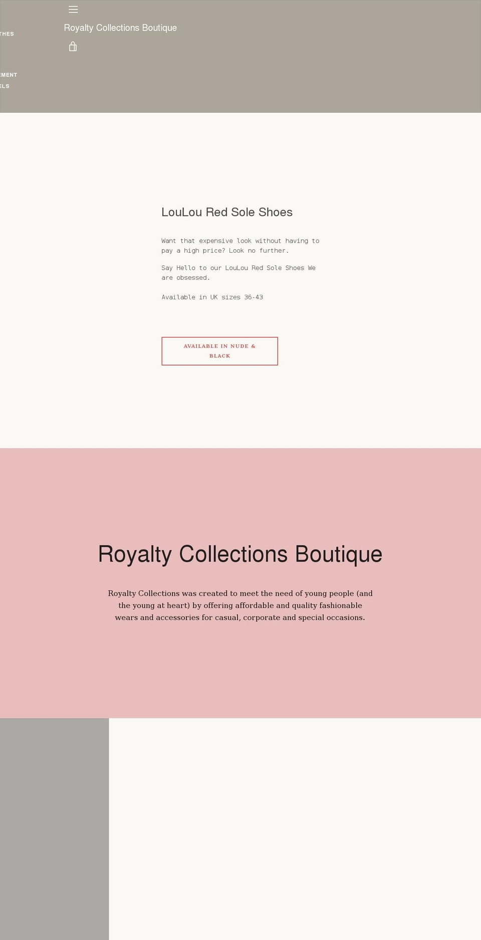 royaltycollections.co.za shopify website screenshot