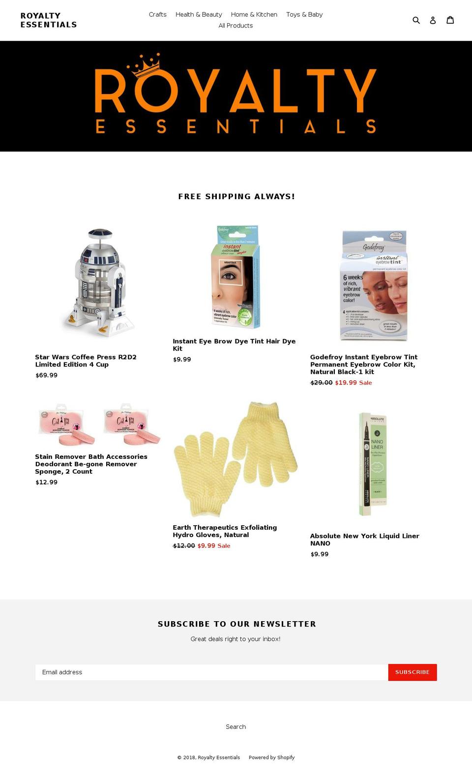 royaltyessentials.com shopify website screenshot