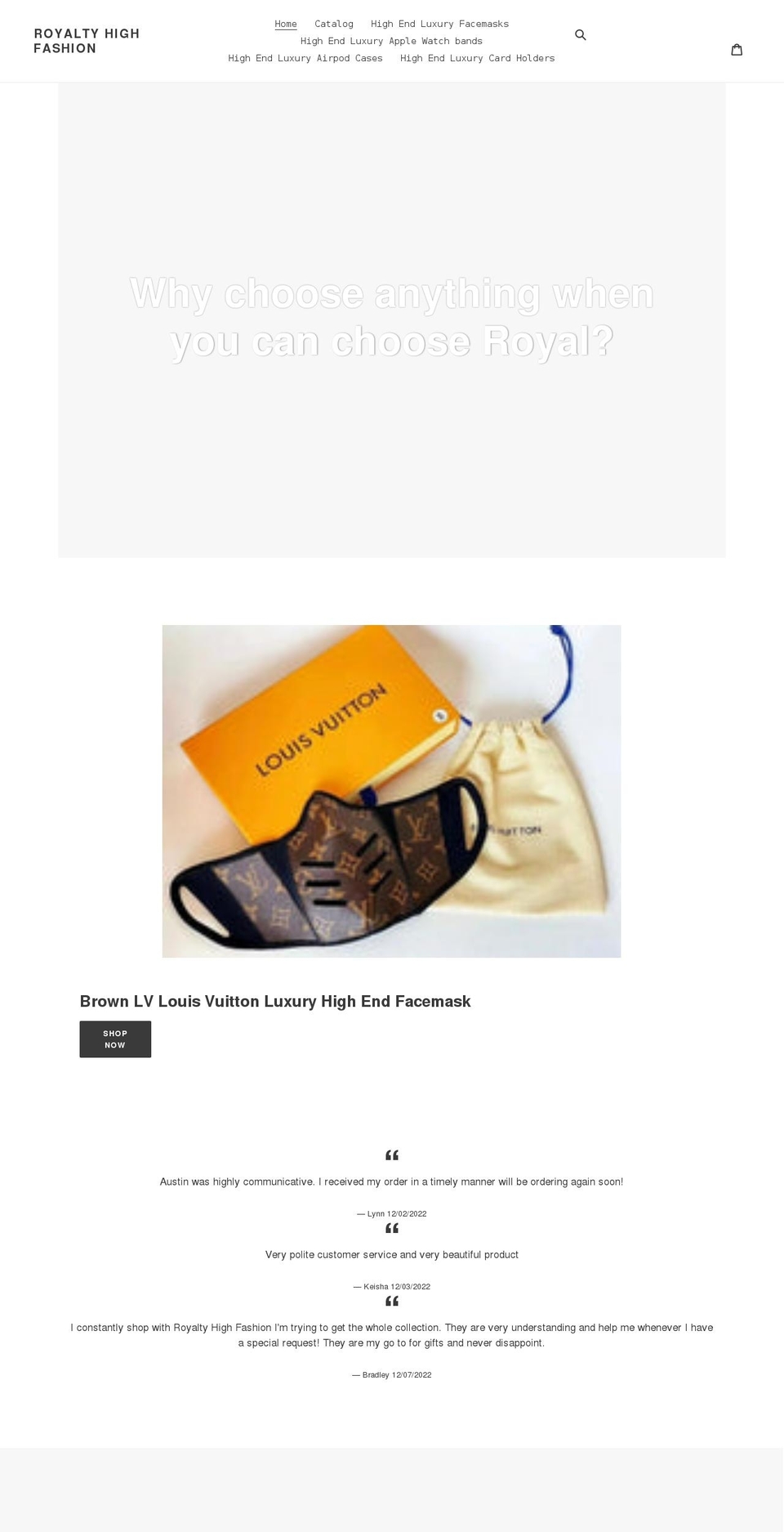 royaltyhighfashion.com shopify website screenshot