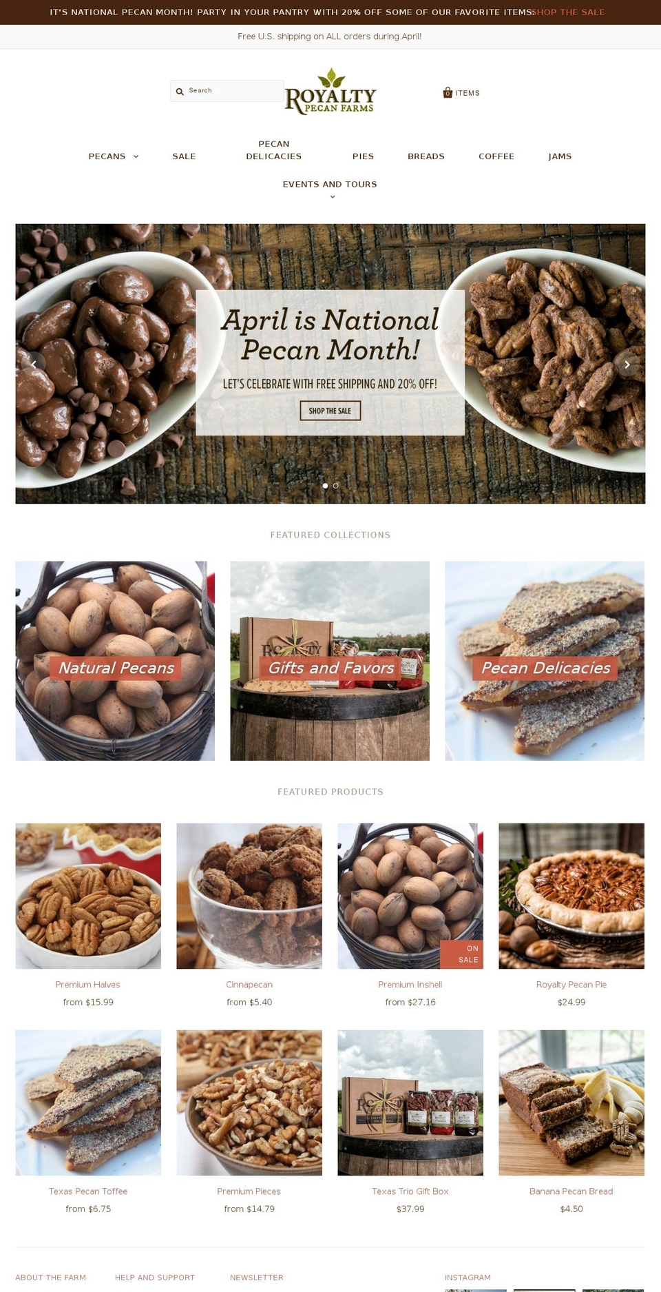 royaltypecans.com shopify website screenshot