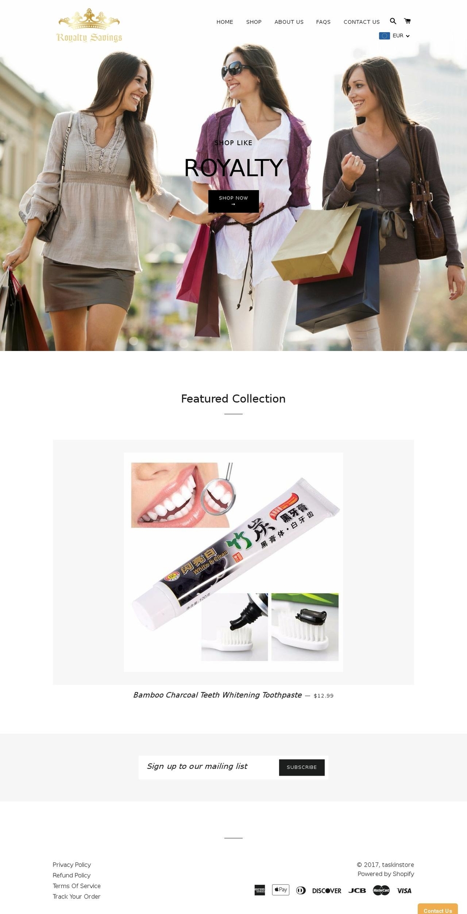 royaltysavings.com shopify website screenshot