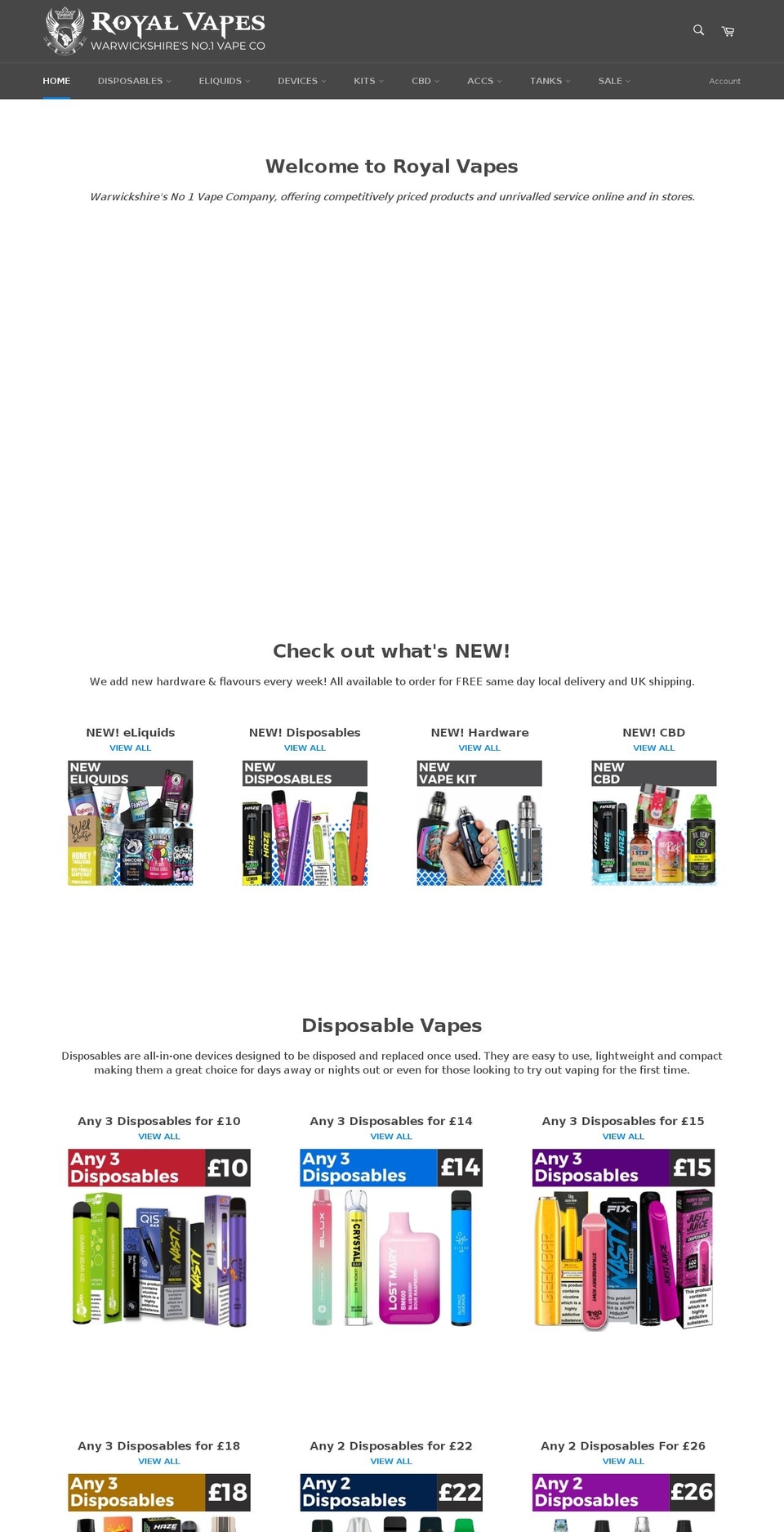 royalvapes.co.uk shopify website screenshot